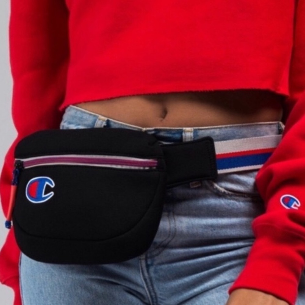 Champion Belt Bum Bag Fanny Pack Black Stripe Logo Travel Athletic Gym